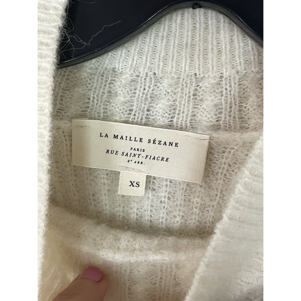 Sézane Otis Jumper Sweater Women's XS Baby Alpaca Preppy Top Designer White - Picture 5 of 9